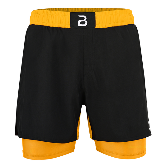 2BOLD Youth Yellow Black Hybrid Athletic Shorts | Compression Lined Boys Sports Shorts
