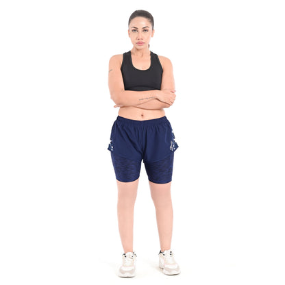 2Bold Navy blue Women’s 2-in-1 Running & MMA Training Shorts – Compression Liner With Phone Pockets