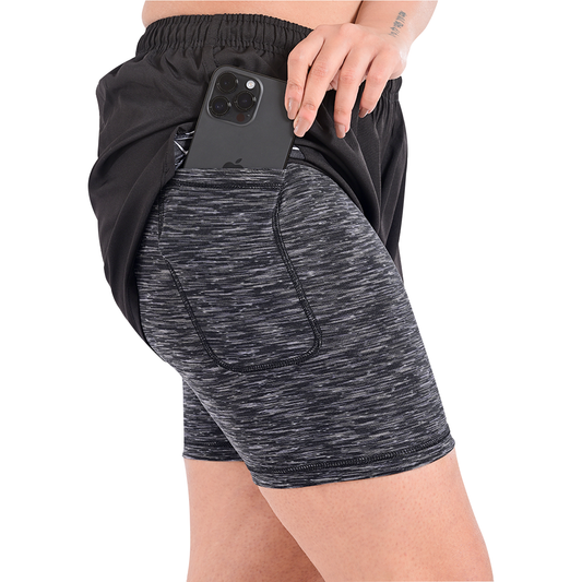 2Bold Black Women’s 2-in-1 Running & MMA Training Shorts – Compression Liner With Phone Pockets