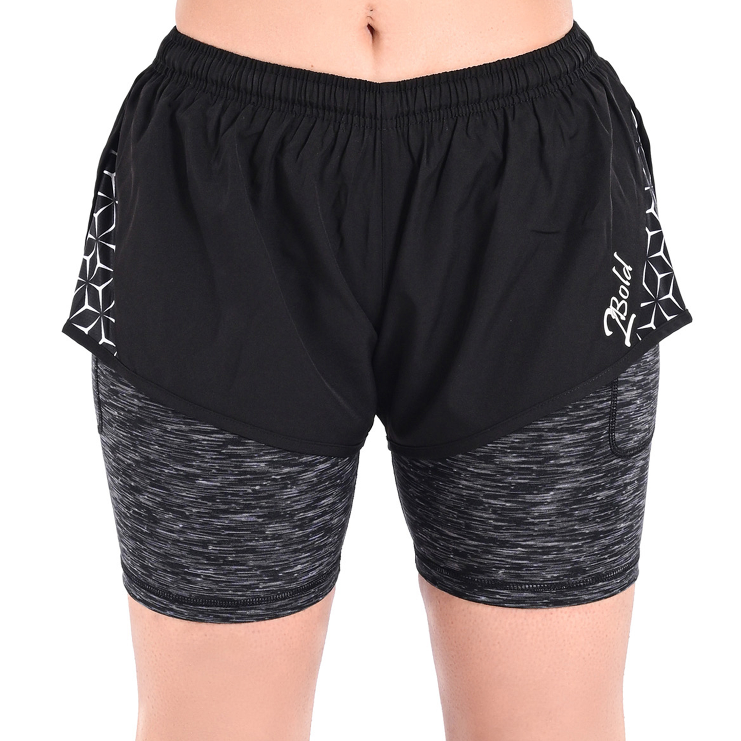 2Bold Black Women’s 2-in-1 Running & MMA Training Shorts – Compression Liner With Phone Pockets