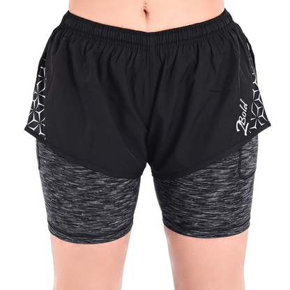 2Bold Black Women’s 2-in-1 Running & MMA Training Shorts – Compression Liner With Phone Pockets