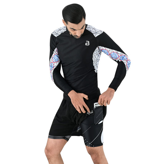 2Bold Men’s Blue BJJ Rash Guard and MMA Shorts Set – JiuJitsu, Grappling, Kickboxing Training Gear