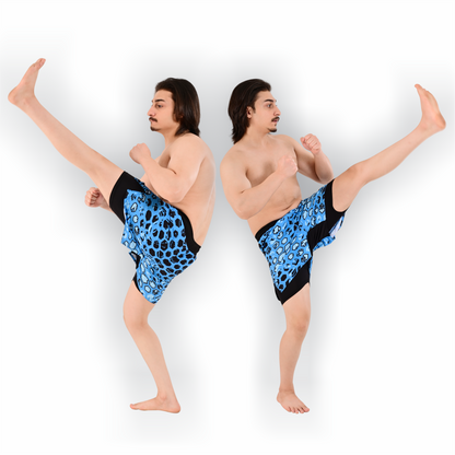 Men's Blue Camo Hybrid Training Shorts – 2-in-1 MMA, BJJ, Running, Gym, Yoga, Sports Shorts with Phone Pocket