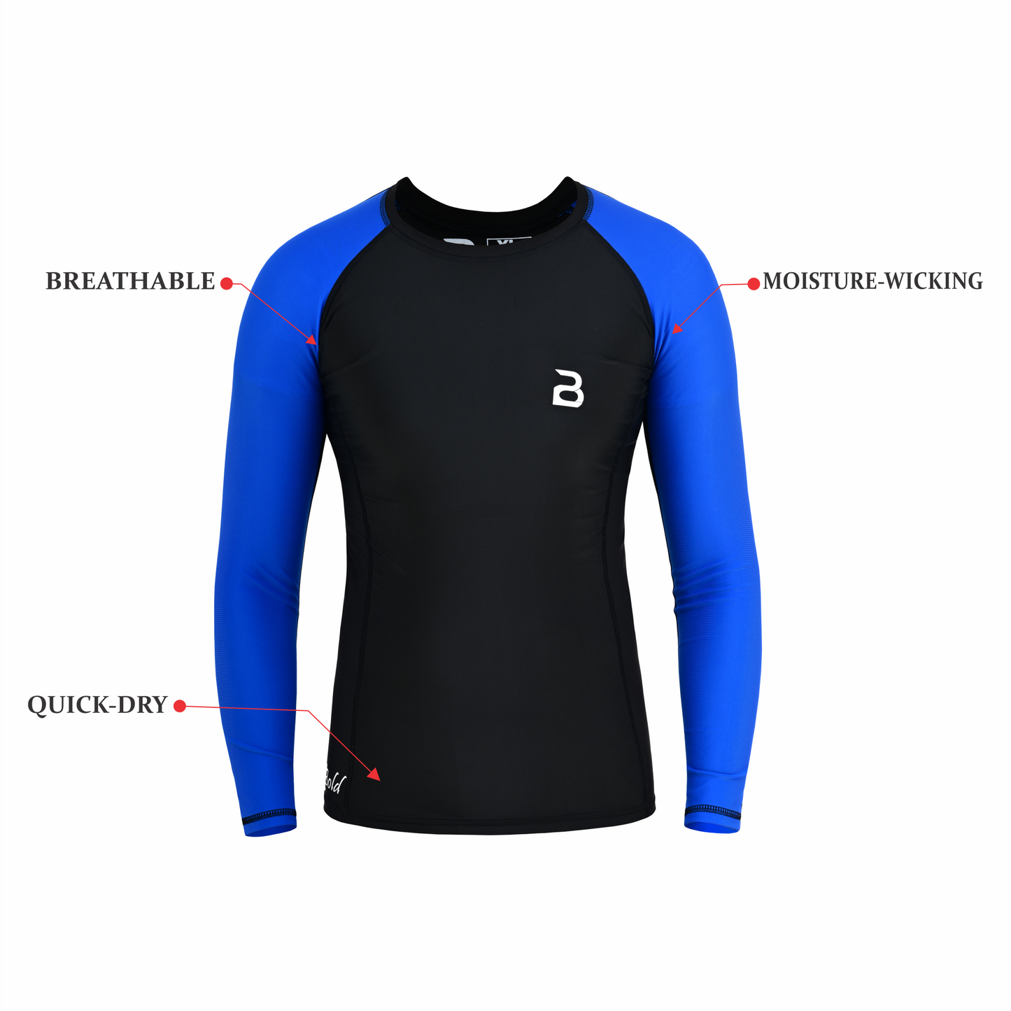 2Bold Black-Blue Kids BJJ Rash Guard - Youth No-Gi MMA Grappling Compression Shirt
