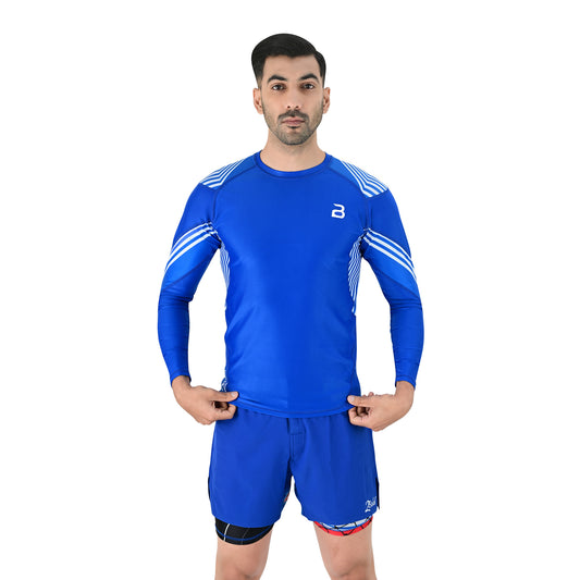 2Bold Men’s Blue BJJ Rash Guard and MMA Shorts Set – JiuJitsu, Grappling, Kickboxing Training Gear