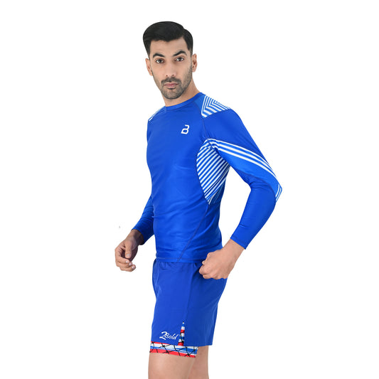 2Bold Men’s Blue BJJ Rash Guard and MMA Shorts Set – JiuJitsu, Grappling, Kickboxing Training Gear