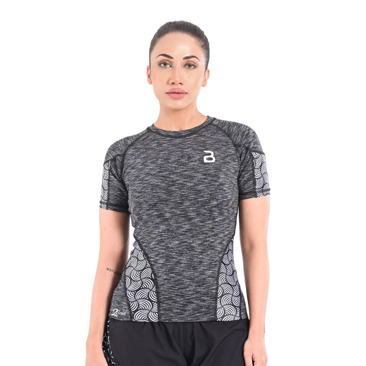 2Bold Grey Black Women’s Rash Guard –Long Sleeve Compression Shirt for MMA, BJJ, Yoga, Surf, Running & Gym Training Women Half sleeve Rash guard