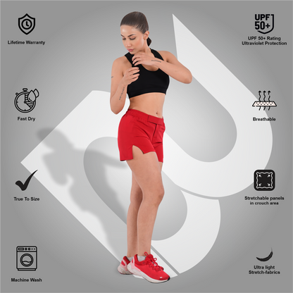 2BOLD Red Women’s MMA Grappling Shorts – BJJ, No-Gi, Muay Thai, Yoga, Training & Workout Shorts