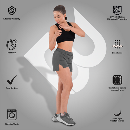 2BOLD Gray Women’s MMA Grappling Shorts – BJJ, No-Gi, Muay Thai, Yoga, Training & Workout Shorts