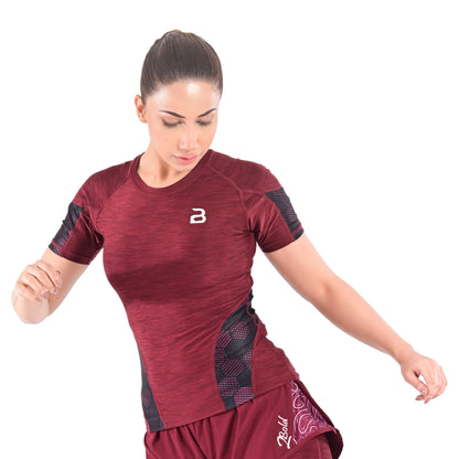 2Bold Maroon Women’s Rash Guard –Long Sleeve Compression Shirt for MMA, BJJ, Yoga, Surf, Running & Gym Training Women Half sleeve Rash guard