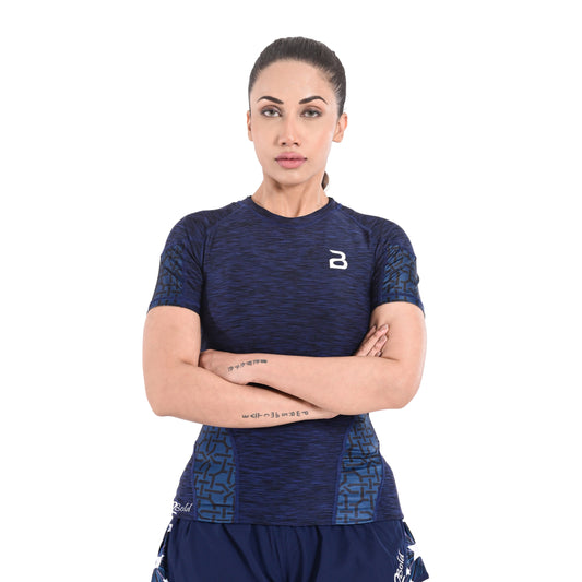 2Bold Blue Women’s Rash Guard –Long Sleeve Compression Shirt for MMA, BJJ, Yoga, Surf, Running & Gym Training Women Half sleeve Rash guard