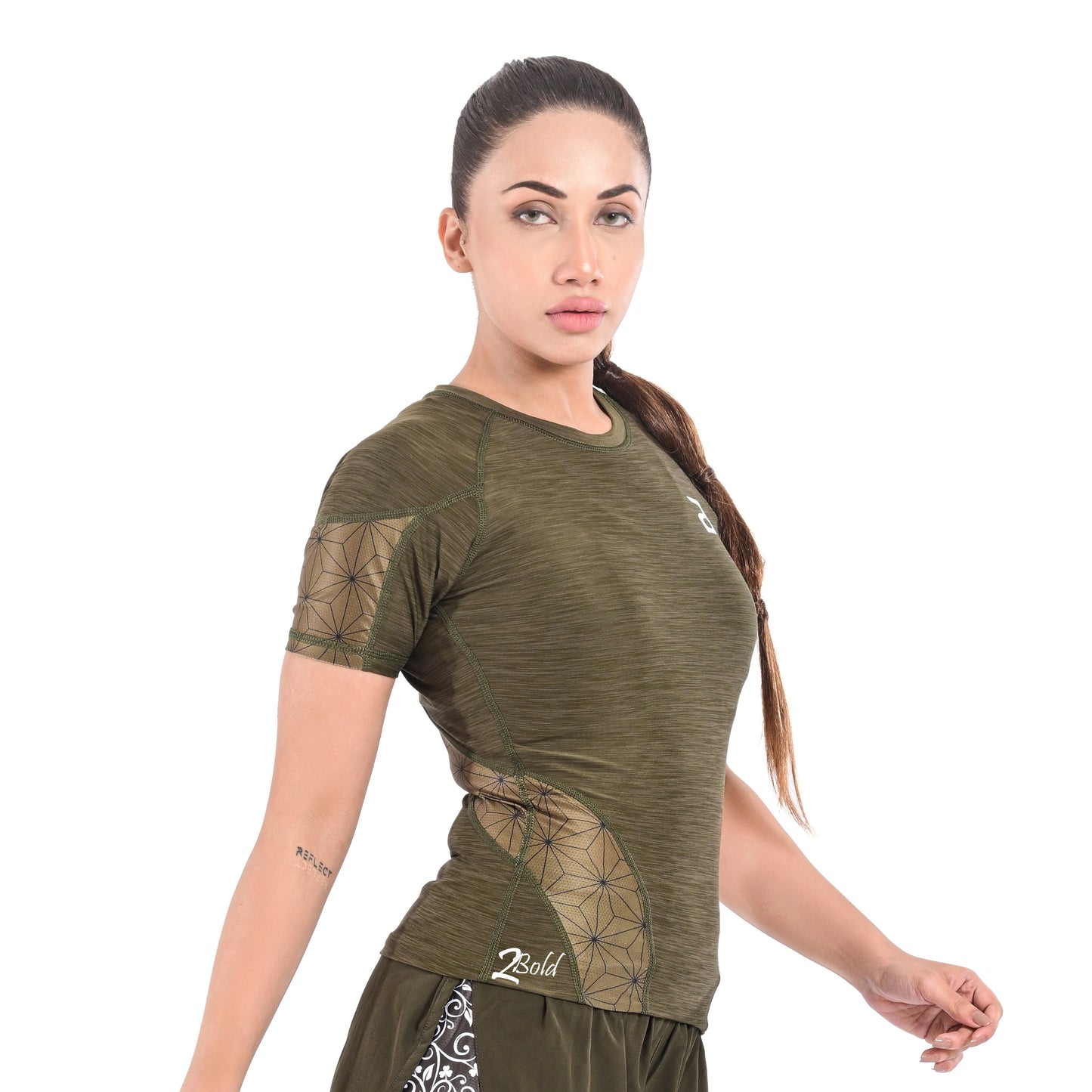 2Bold Green Women’s Rash Guard –Long Sleeve Compression Shirt for MMA, BJJ, Yoga, Surf, Running & Gym Training Women Half sleeve Rash guard