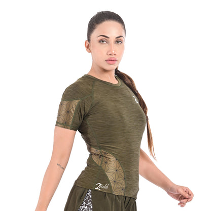 2Bold Green Women’s Rash Guard –Long Sleeve Compression Shirt for MMA, BJJ, Yoga, Surf, Running & Gym Training Women Half sleeve Rash guard