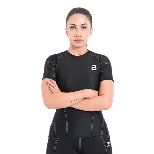 2Bold Black Women’s Rash Guard –Long Sleeve Compression Shirt for MMA, BJJ, Yoga, Surf, Running & Gym Training Women Half sleeve Rash guard