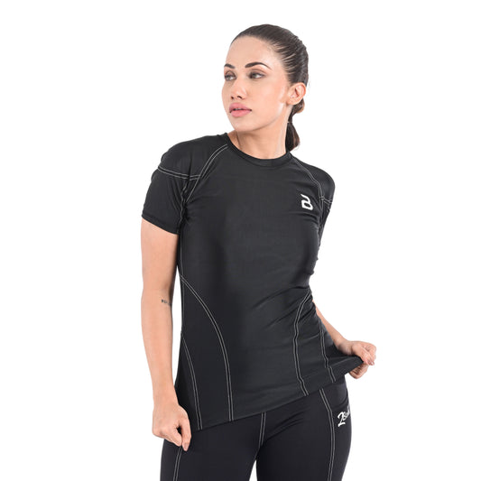 2Bold Black Women’s Rash Guard –Long Sleeve Compression Shirt for MMA, BJJ, Yoga, Surf, Running & Gym Training Women Half sleeve Rash guard