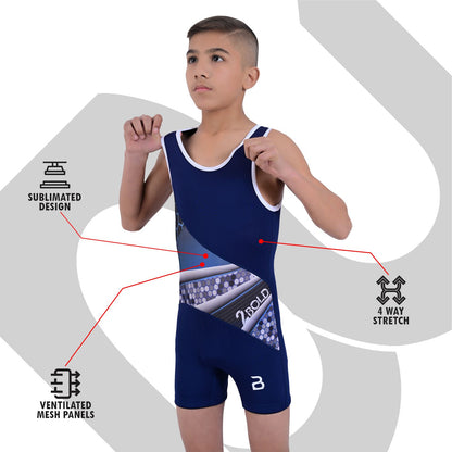 Youth Blue Wrestling Singlet for Kids – BJJ, MMA, Grappling, No-Gi Compression Suit