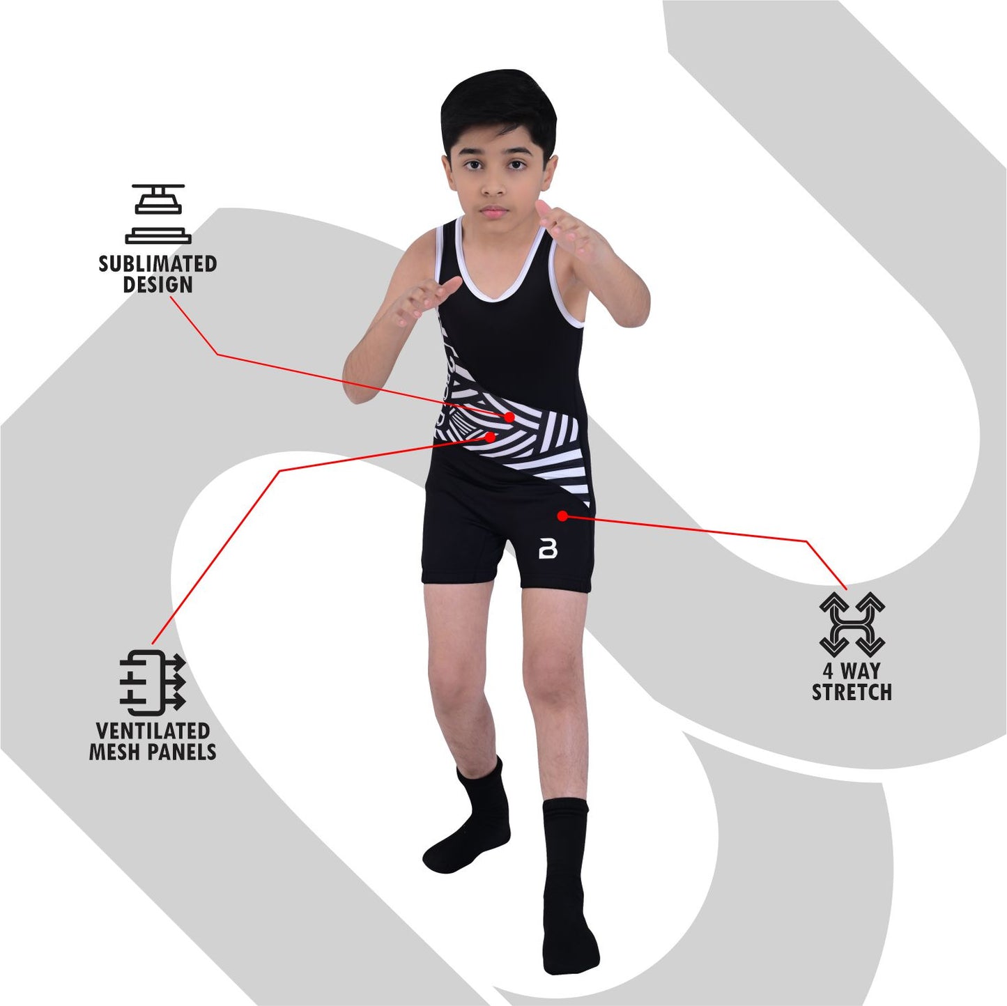 Youth Black Wrestling Singlet for Kids – BJJ, MMA, Grappling, No-Gi Compression Suit