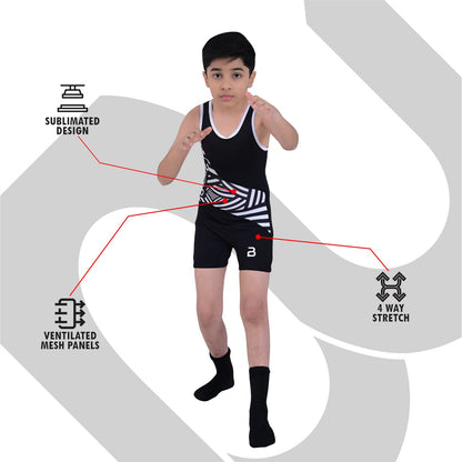 Youth Black Wrestling Singlet for Kids – BJJ, MMA, Grappling, No-Gi Compression Suit