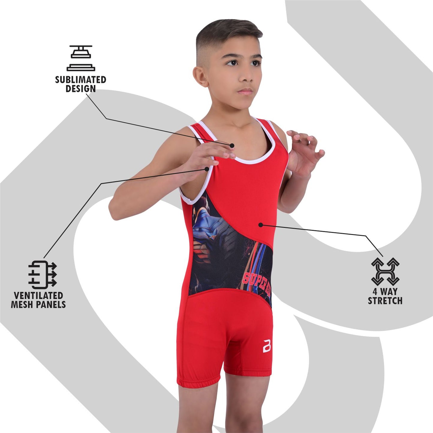 Youth Red Wrestling Singlet for Kids – BJJ, MMA, Grappling, No-Gi Compression Suit