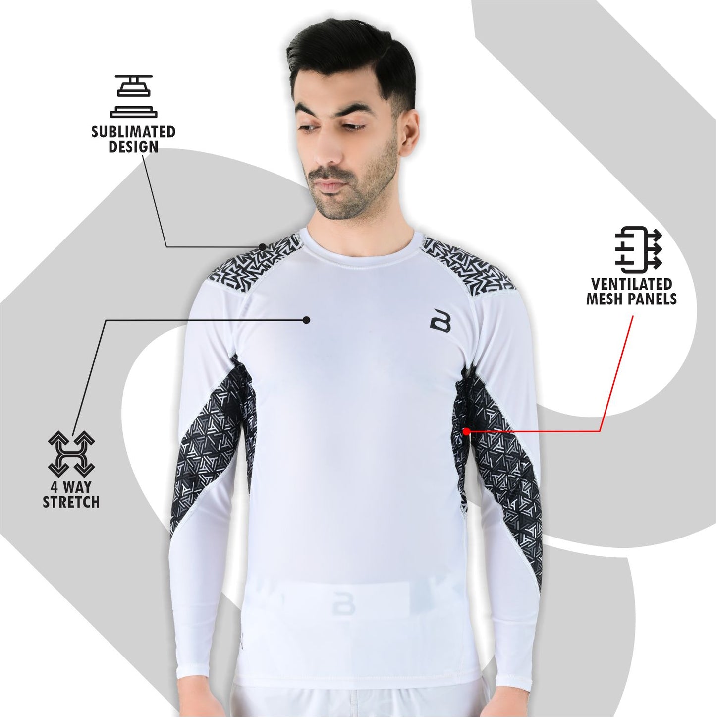 2BOLD White Jiu Jitsu Long Sleeve Spandex Rash Guard Men