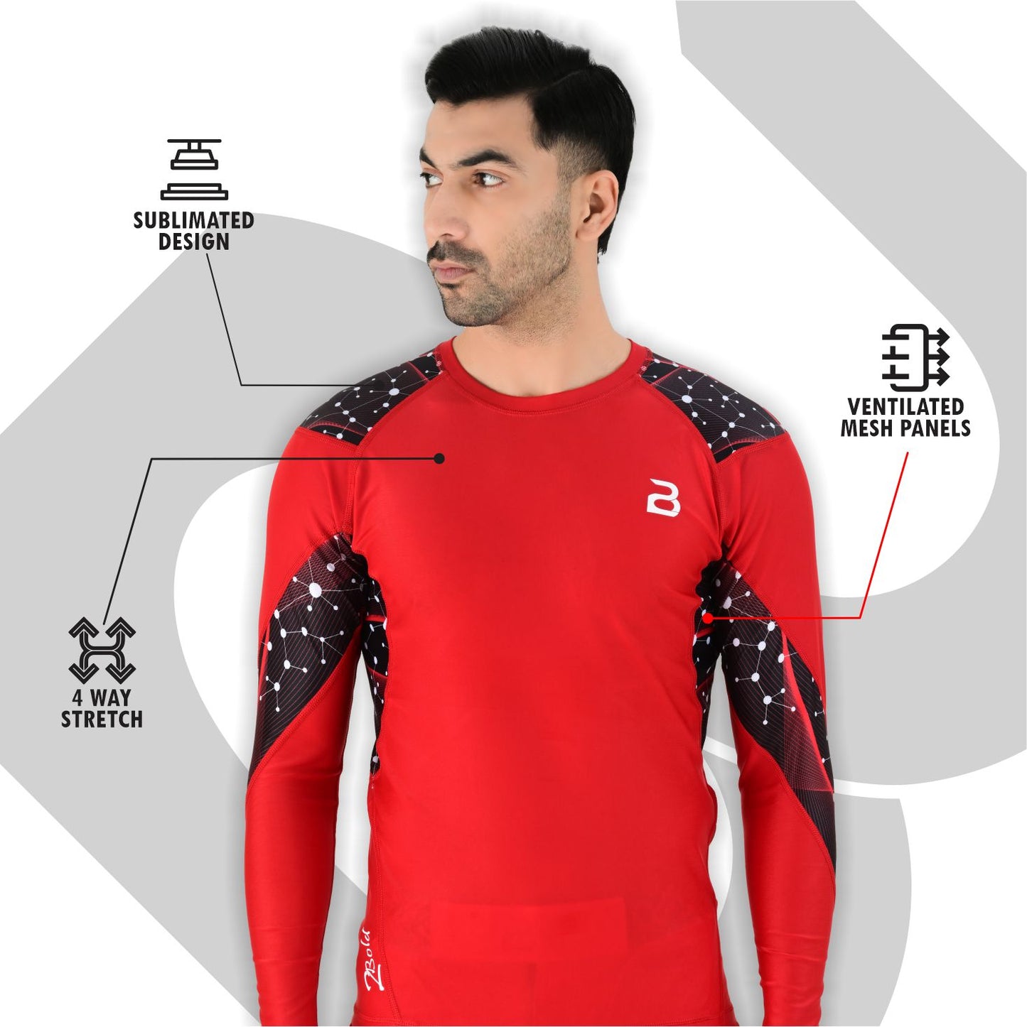 2BOLD Red Long Sleeve Swim Shirt For Men