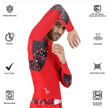 2BOLD Red Long Sleeve Swim Shirt For Men