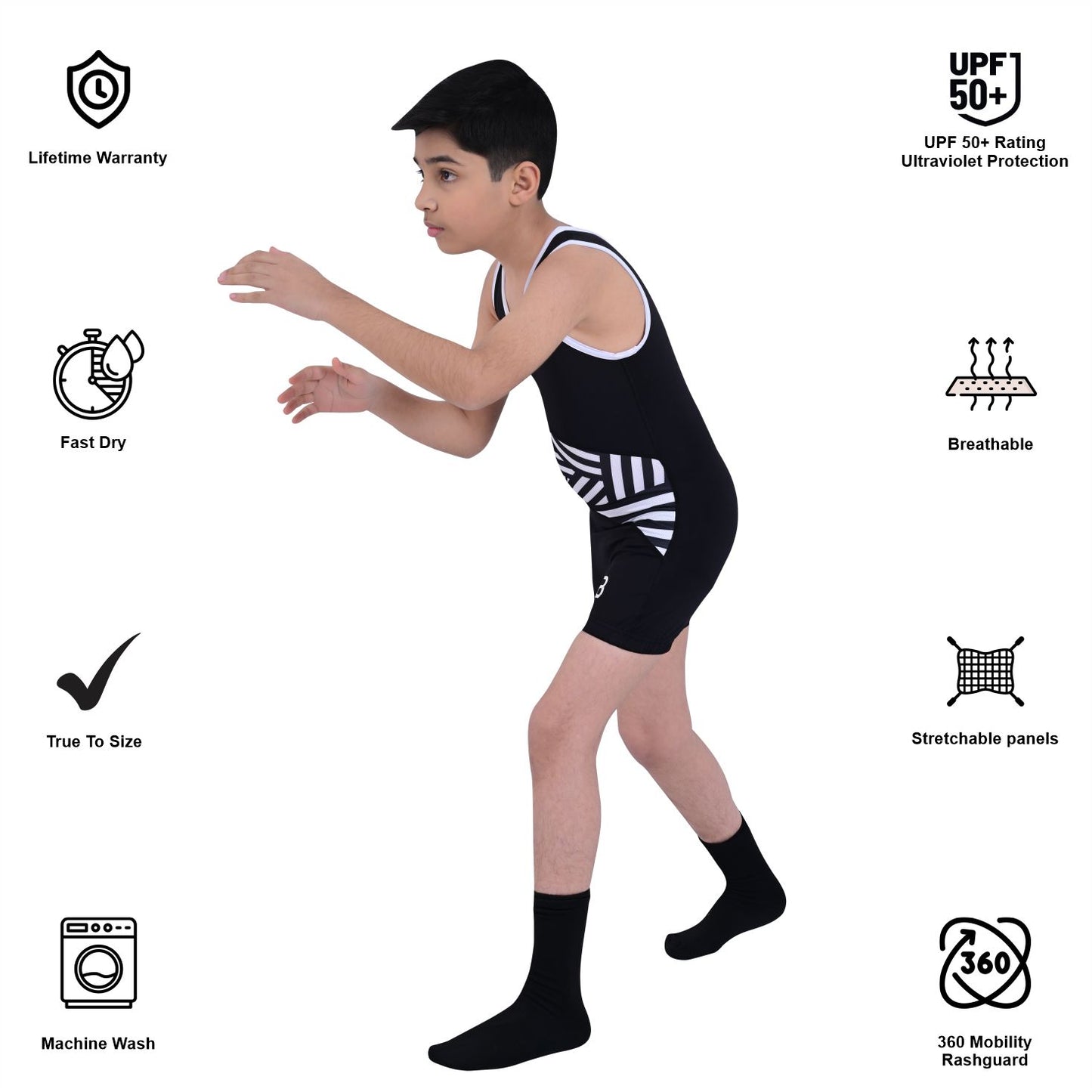 Youth Black Wrestling Singlet for Kids – BJJ, MMA, Grappling, No-Gi Compression Suit