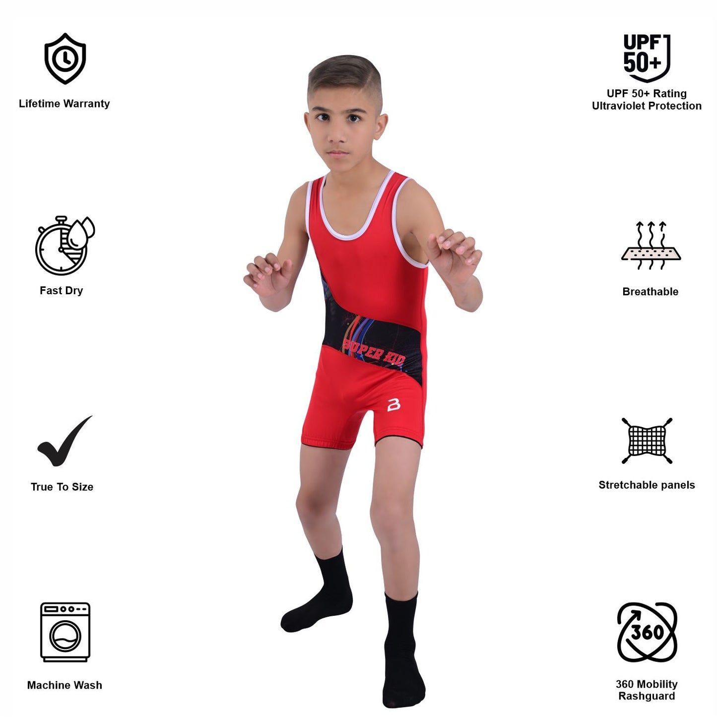 Youth Red Wrestling Singlet for Kids – BJJ, MMA, Grappling, No-Gi Compression Suit