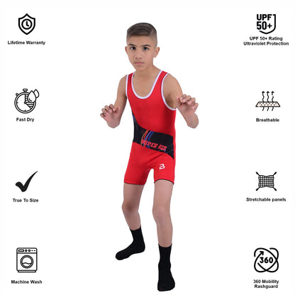 Youth Red Wrestling Singlet for Kids – BJJ, MMA, Grappling, No-Gi Compression Suit