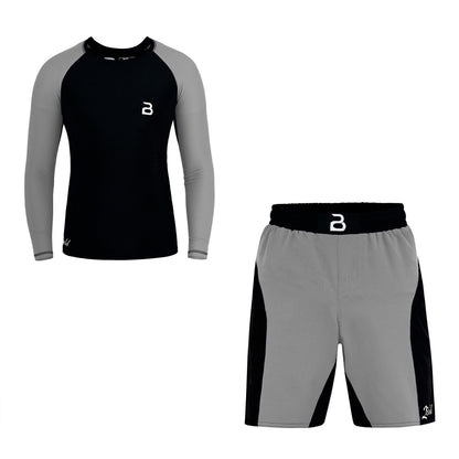 Kids BJJ Black-Grey Rash Guard and MMA Shorts Set