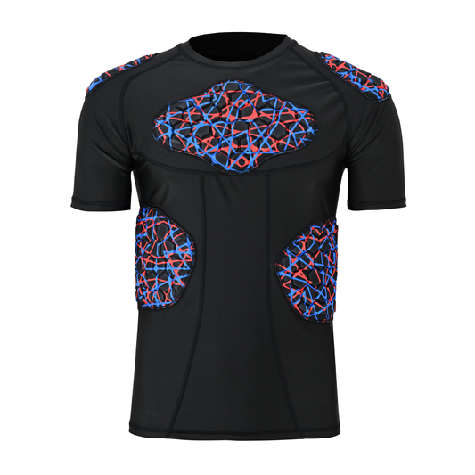 Adult Blue Red Blue Combat Sports Padded Compression Shirt for Football, Basketball, Lacrosse – Chest & Rib Protector for Combat Sports