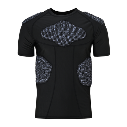 Adult Grey Black Combat Sports Padded Compression Shirt for Football, Basketball, Lacrosse – Chest & Rib Protector for Combat Sports