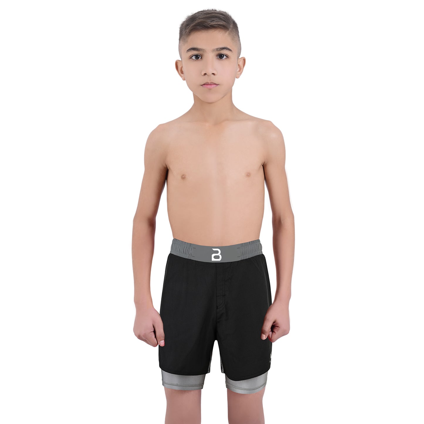 2BOLD Youth Grey Black Hybrid Athletic Shorts | Compression Lined Boys Sports Shorts