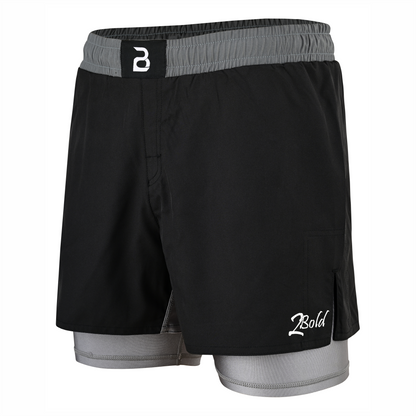 2BOLD Youth Grey Black Hybrid Athletic Shorts | Compression Lined Boys Sports Shorts