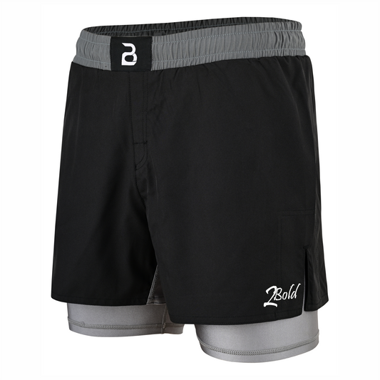 2BOLD Youth Grey Black Hybrid Athletic Shorts | Compression Lined Boys Sports Shorts