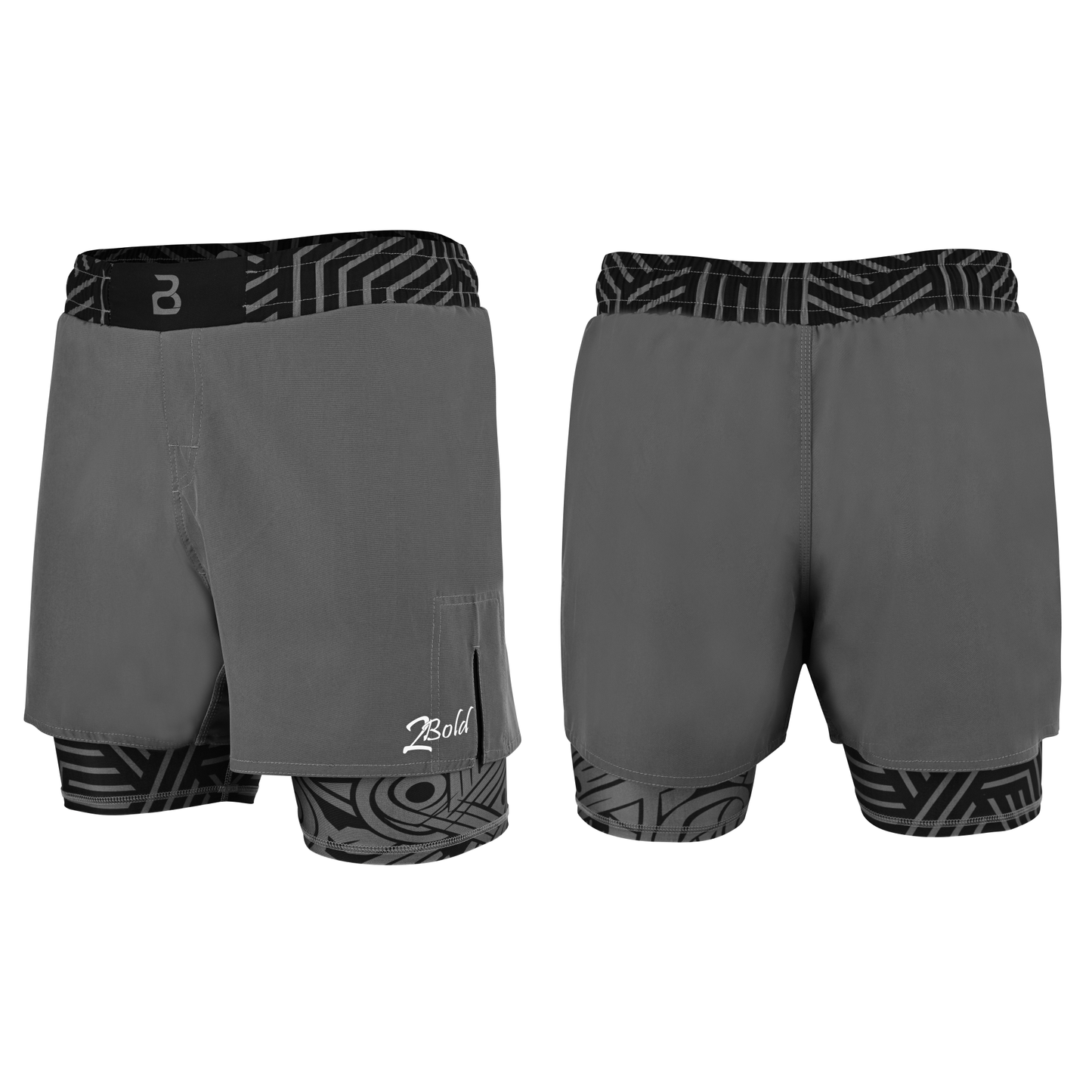 2BOLD Men’s Grey Compression Lined Workout Shorts – MMA, Gym, Running