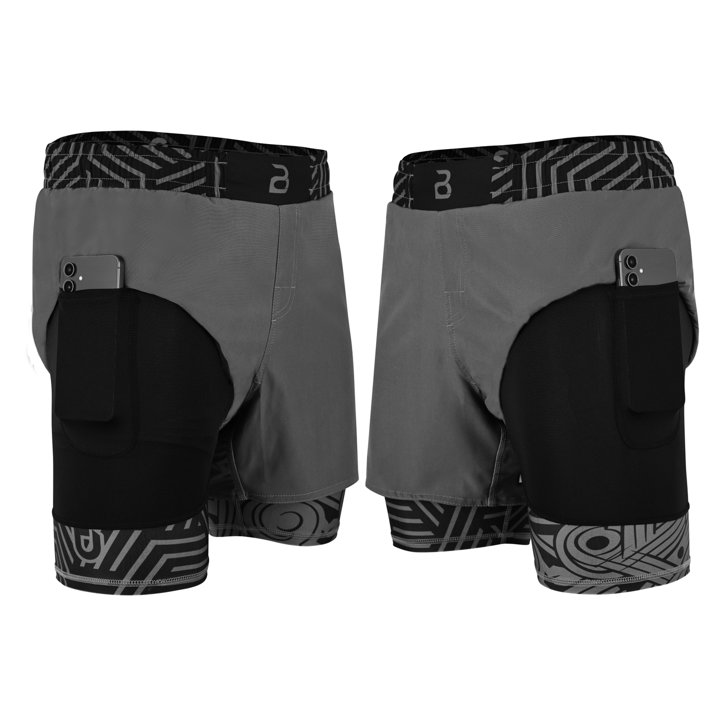 2BOLD Men’s Grey Compression Lined Workout Shorts – MMA, Gym, Running