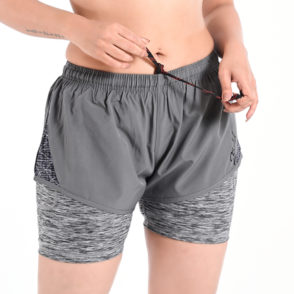 2Bold Gray Women’s 2-in-1 Running & MMA Training Shorts – Compression Liner With Phone Pockets