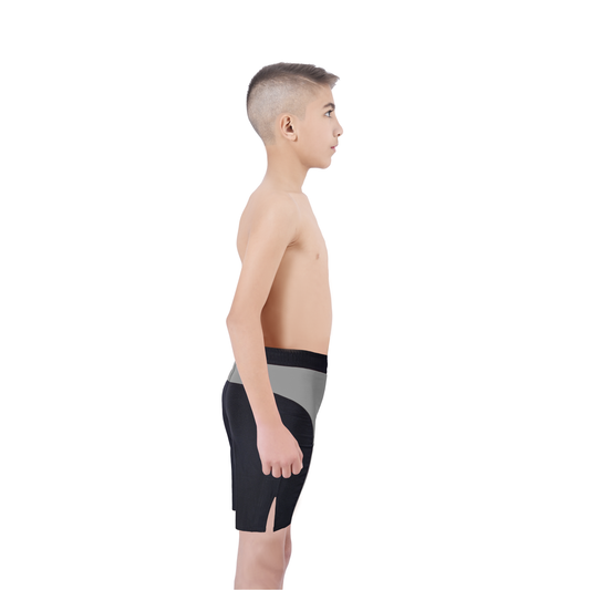 Youth Mma Grey\Black Shorts – Kids BJJ No-Gi Fight Shorts for Training & Competition
