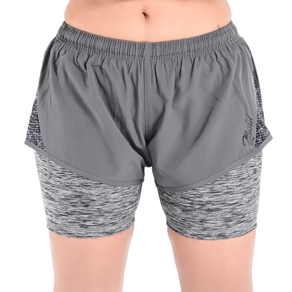 2Bold Gray Women’s 2-in-1 Running & MMA Training Shorts – Compression Liner With Phone Pockets