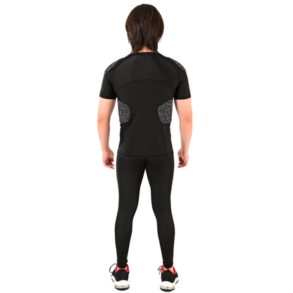 Adult Grey Black Combat Sports Padded Compression Shirt for Football, Basketball, Lacrosse – Chest & Rib Protector for Combat Sports