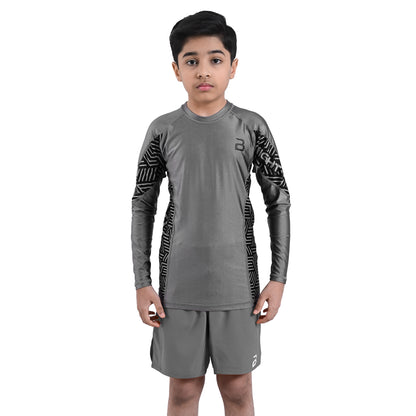 Kids BJJ Grey Rash Guard and MMA Shorts Set – Youth No-Gi Jiu Jitsu, Grappling, Training Gear