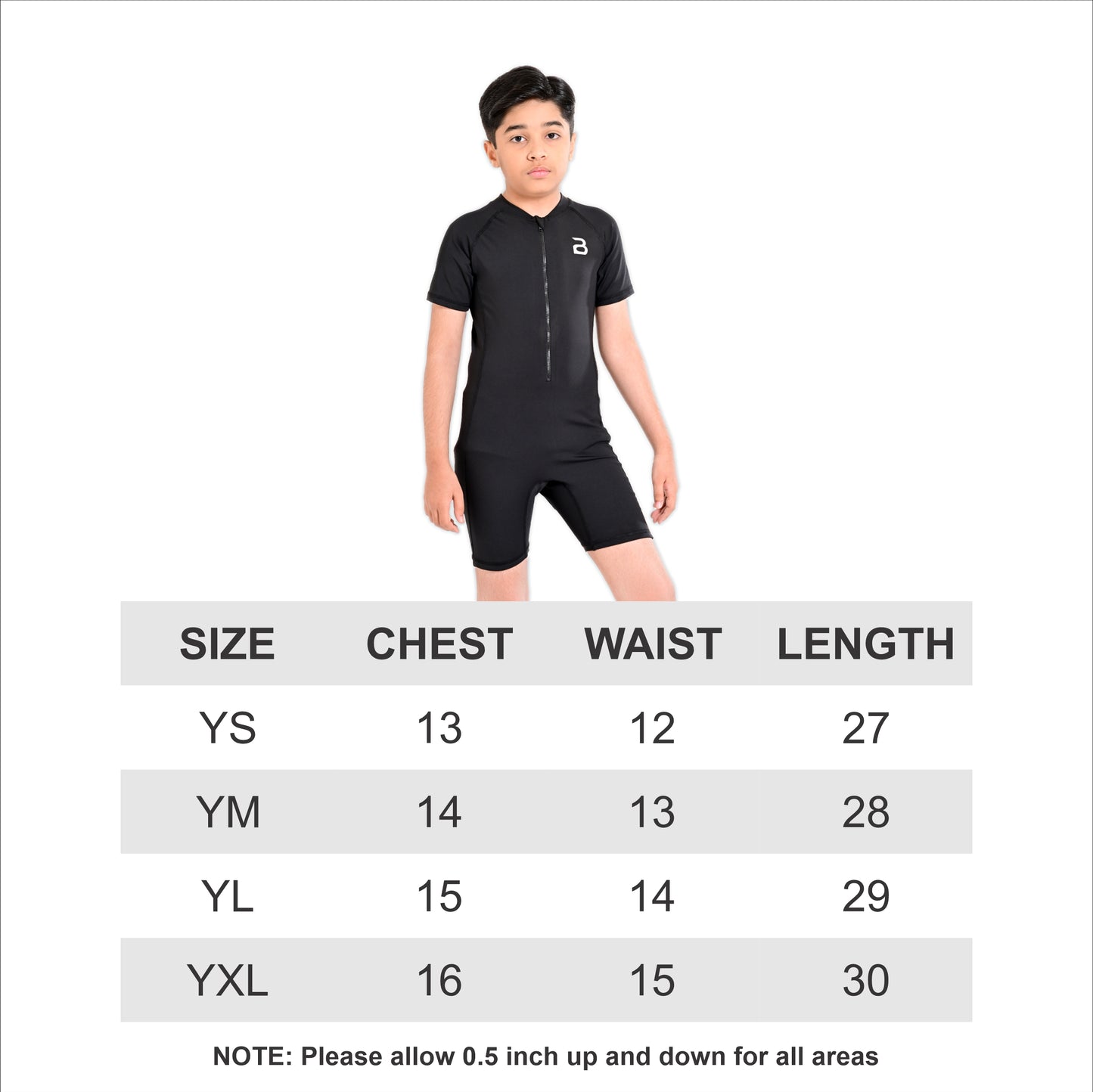 2Bold Black Kids Swim Suit with Zipper – Quick-Dry UV Swim Shirt for Boys & Girls