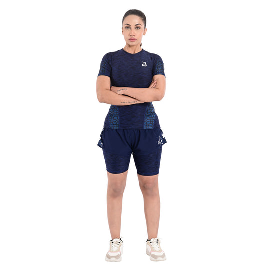 2Bold Blue Women’s MMA Rash Guard and Shorts Set – BJJ, No-Gi, Grappling, Jiu-Jitsu, Muay Thai, Training & Workout Gear