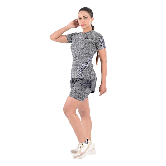 2Bold Grey Women’s MMA Rash Guard and Shorts Set – BJJ, No-Gi, Grappling, Jiu-Jitsu, Muay Thai, Training & Workout Gear