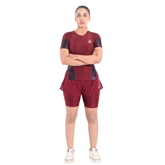 2Bold Burgundy Women’s MMA Rash Guard and Shorts Set – BJJ, No-Gi, Grappling, Jiu-Jitsu, Muay Thai, Training & Workout Gear