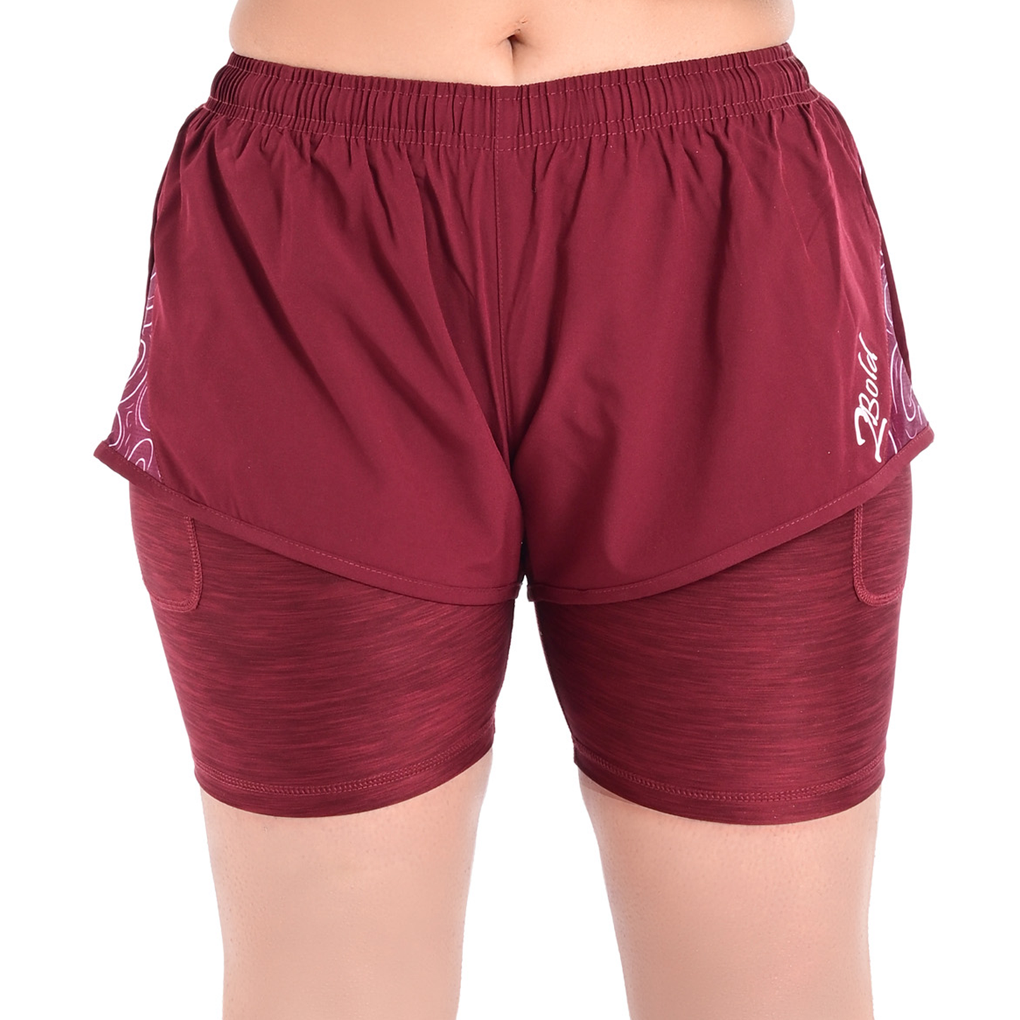 2Bold Burgundy Women’s 2-in-1 Running & MMA Training Shorts – Compression Liner With Phone Pockets