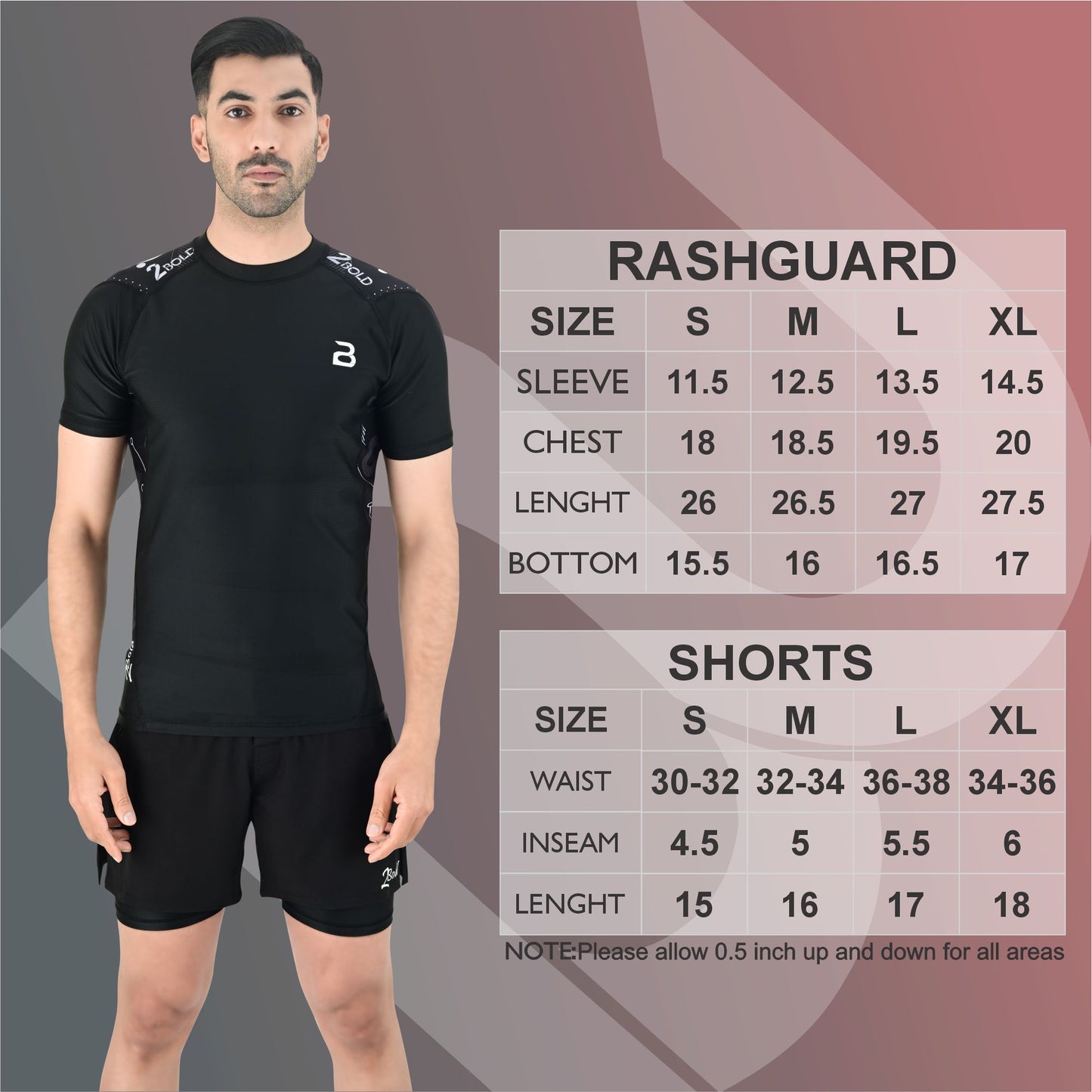 2Bold Men’s Black BJJ Rash Guard and MMA Shorts Set – Jiujitsu, Grappling, Kickboxing Training Gear