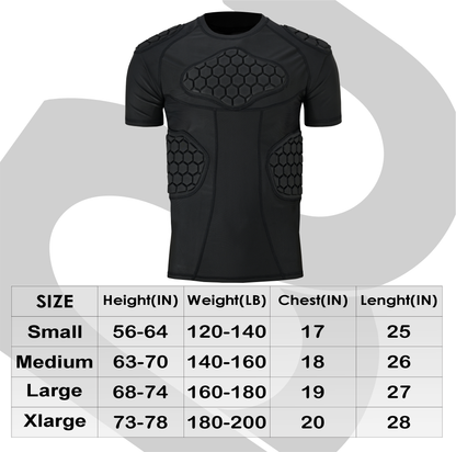 Adult Grey Black Combat Sports Padded Compression Shirt for Football, Basketball, Lacrosse – Chest & Rib Protector for Combat Sports