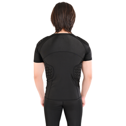 Adult Black Padded Compression Shirt for Football, Basketball, Lacrosse – Chest & Rib Protector for Combat Sports